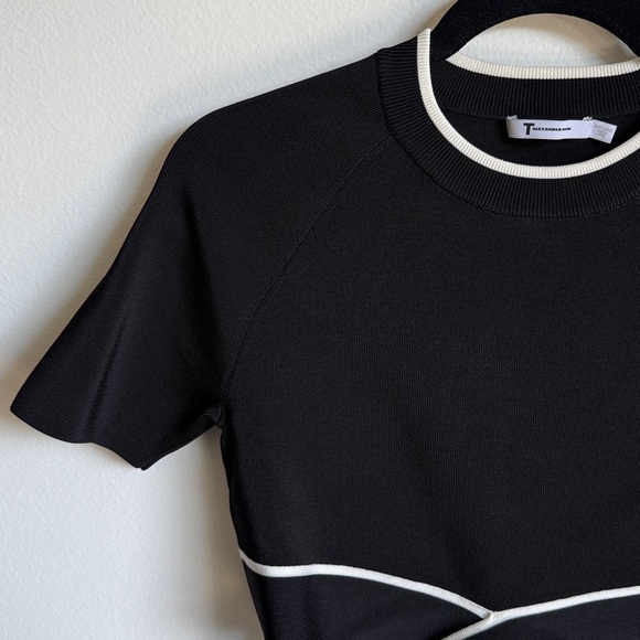 T by Alexander Wang Crisscross Knit Crop Top, Black White, Large, Criss Cross - Picture 2 of 12